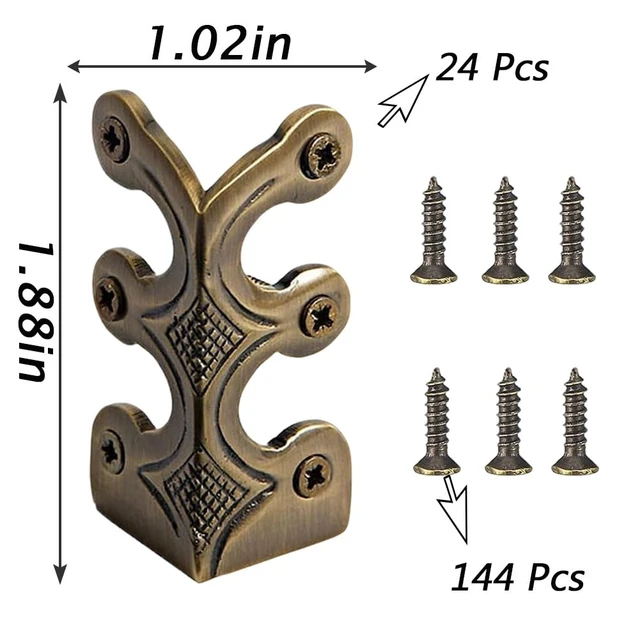Alt view image 2 of 6 - 24 pcs Solid Brass Baseboard Corner Protectors, Skirting Board Corner Protectors, Vintage Metal Corner Protector Table Corner Edge Cover Safety Bracket with Screws (Bronze)