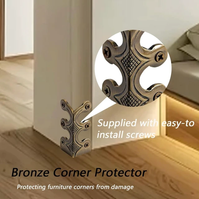 Alt view image 4 of 6 - 24 pcs Solid Brass Baseboard Corner Protectors, Skirting Board Corner Protectors, Vintage Metal Corner Protector Table Corner Edge Cover Safety Bracket with Screws (Bronze)