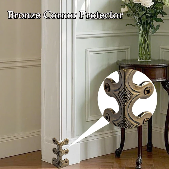 Alt view image 5 of 6 - 24 pcs Solid Brass Baseboard Corner Protectors, Skirting Board Corner Protectors, Vintage Metal Corner Protector Table Corner Edge Cover Safety Bracket with Screws (Bronze)