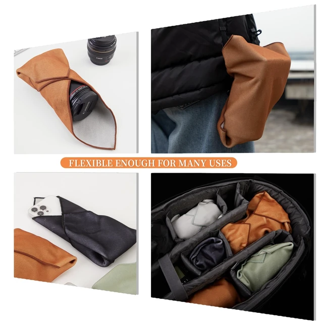 Alt view image 6 of 7 - Self-Adhesive Camera and Lens Protective Wrap, Khaki, 13.8 x 13.8 in | Soft Wrap Protects Cameras, Lenses, Phones and Gear from Scratches and Bumps in Storage, Camera Bags or on the Go