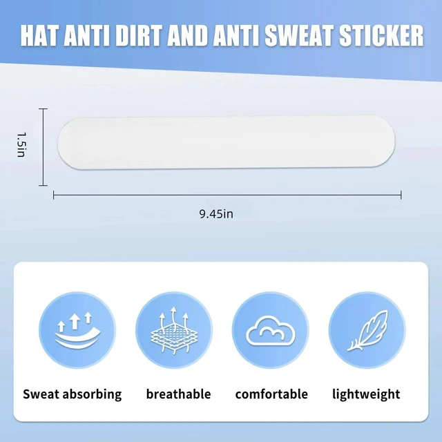 Alt view image 2 of 7 - Hat Sweat Liner 100 Packs Hat Liner (White) | Sweat Protection Self Adhesive Hat Liner Disposable Cap Sweatband Pads for Women Men Baseball Golf Caps 9.45" x 1.5"