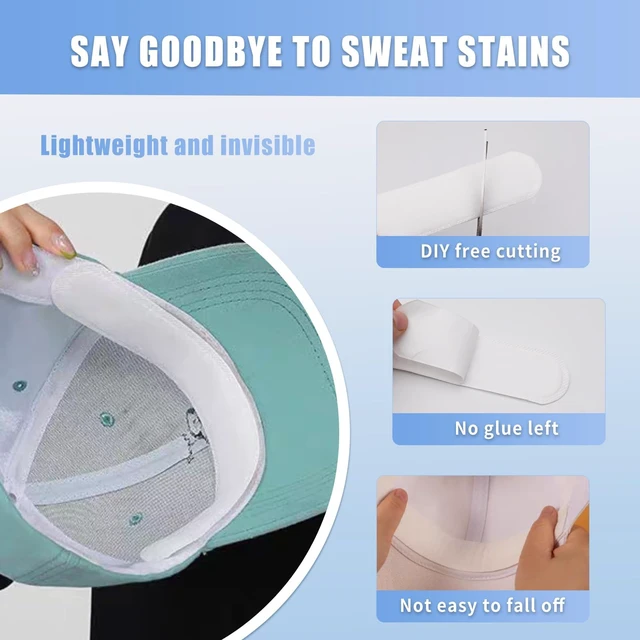 Alt view image 6 of 7 - Hat Sweat Liner 100 Packs Hat Liner (White) | Sweat Protection Self Adhesive Hat Liner Disposable Cap Sweatband Pads for Women Men Baseball Golf Caps 9.45" x 1.5"