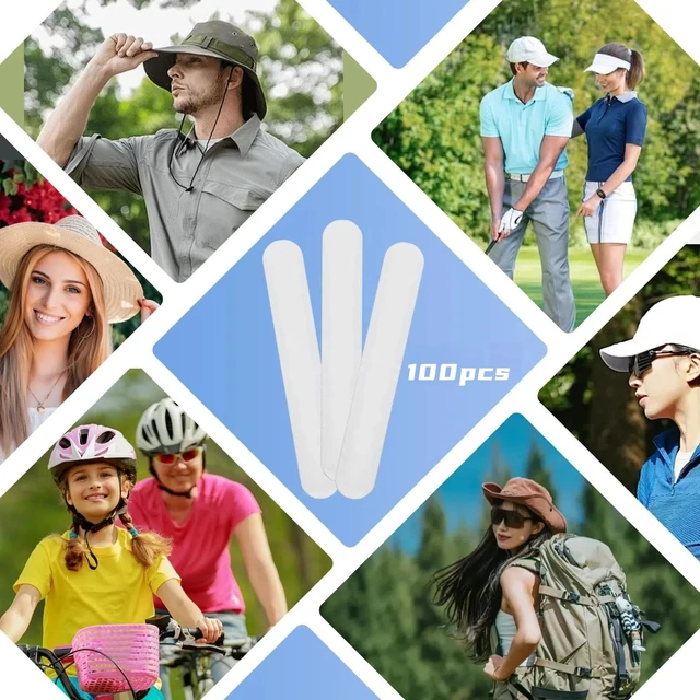 Alt view image 7 of 7 - Hat Sweat Liner 100 Packs Hat Liner (White) | Sweat Protection Self Adhesive Hat Liner Disposable Cap Sweatband Pads for Women Men Baseball Golf Caps 9.45" x 1.5"