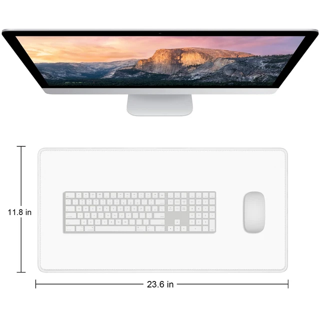 Alt view image 2 of 7 - Mouse Pad, 23.6 x 11.8 in, Extended Gaming Mouse Mat with Stitched Edges, Waterproof Full Size Desk Mats with Non-Slip Base, Computer Big Desktop Keyboard Pad for Laptop, Office, White