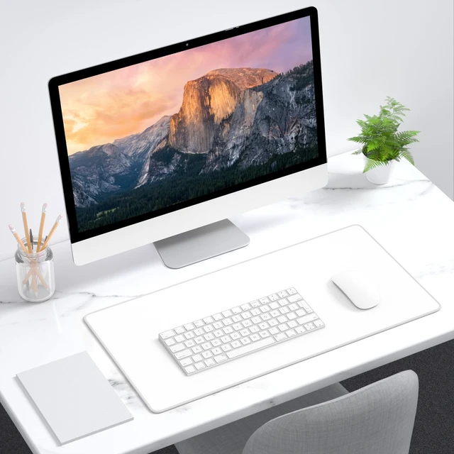 Alt view image 7 of 7 - Mouse Pad, 23.6 x 11.8 in, Extended Gaming Mouse Mat with Stitched Edges, Waterproof Full Size Desk Mats with Non-Slip Base, Computer Big Desktop Keyboard Pad for Laptop, Office, White