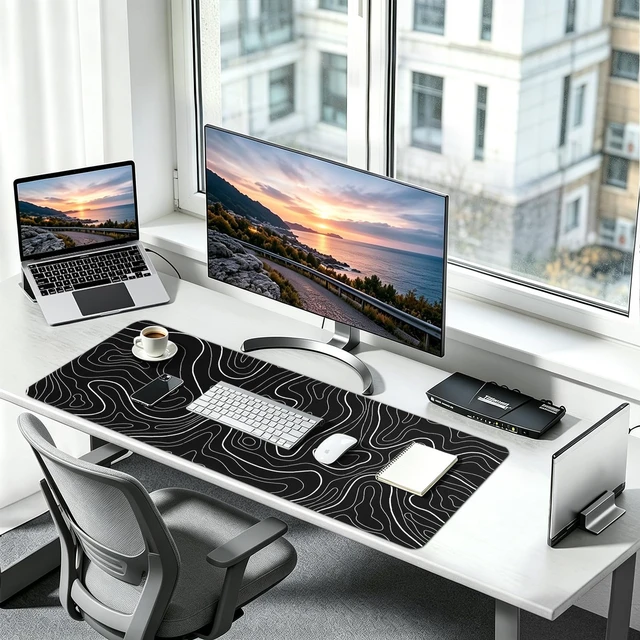 Alt view image 7 of 7 - XL Gaming Mouse Pad with Non-Slip Rubber Base Waterproof Desk Mat | Stitched Edges , Smooth Glide, Extended Desk Pad, Fits Keyboard & Mouse, for Gaming and Home Office