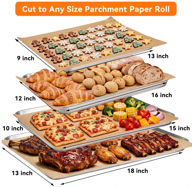 Alt view image 5 of 7 - Unbleached 15x350 ft Parchment Paper Roll, 437 Sq.Ft, Non Stick Brown Extra Long Baking Paper Sheets with Serrated Cutter for Cooking, Baking, Grillin, Steaming Bread Cookies, Oven/Air Fryer/Microwave