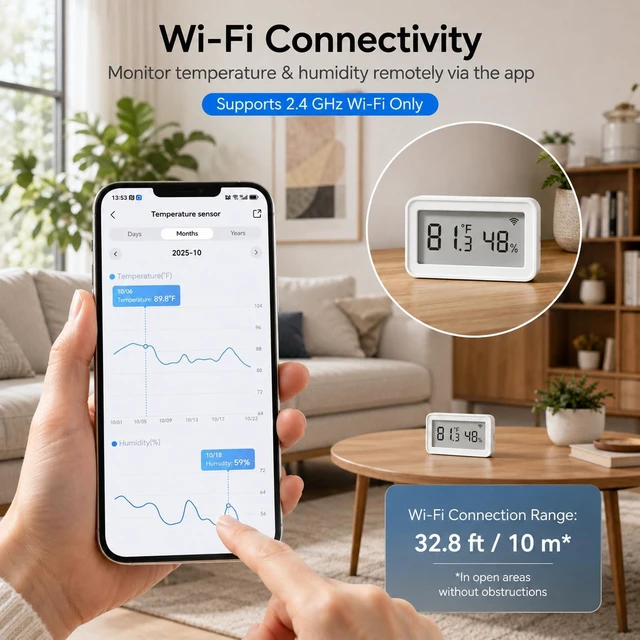 Alt view image 2 of 7 - WiFi Thermometer Hygrometer,Smart Indoor Temperature Humidity Sensor | Digital Remote Monitor Temp/Humidity with LCD Display, App Alert, Free Data Storage Export, for Home Bedroom Greenhouse