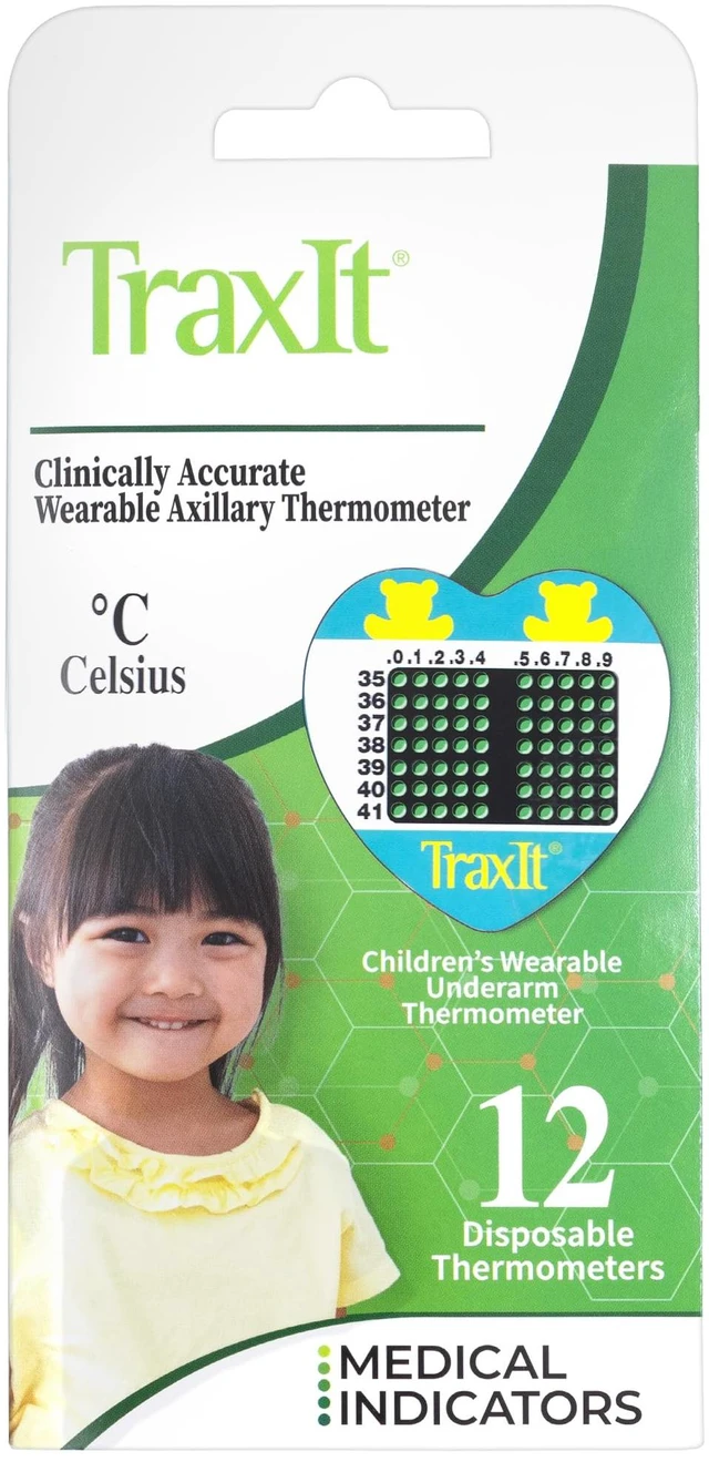 Main image of Underarm Thermometer Sticker for Kids, Babies 6+ Months (12-Pack, Celsius) Wearable for Up to 48 Hrs with Continuous Temperature Readings, Battery Free, Single Use, Disposable Thermometer