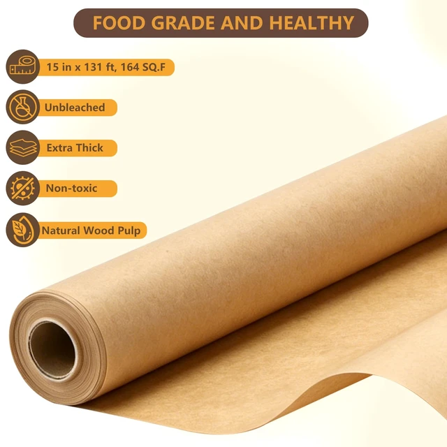 Alt view image 2 of 7 - Unbleached Parchment Paper Roll, 15 in x 131 ft, 164 Sq.Ft, Non-Stick Baking Paper with Serrated Cutter for Baking, Cooking, Air Fryer, Grilling, Steaming