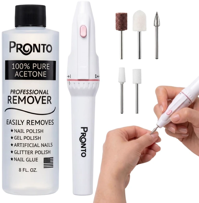 Main image of Electric Nail File + 8 fl oz Acetone Combo | Battery Operated Portable Nail Buffer for Shaping, Smoothing & Buffing Nails | DIY Manicure Pedicure Nail Care Kit for Home Use