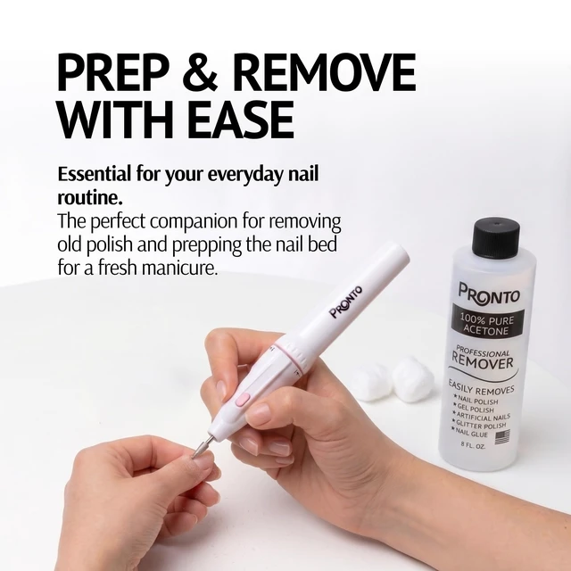 Alt view image 5 of 7 - Electric Nail File + 8 fl oz Acetone Combo | Battery Operated Portable Nail Buffer for Shaping, Smoothing & Buffing Nails | DIY Manicure Pedicure Nail Care Kit for Home Use