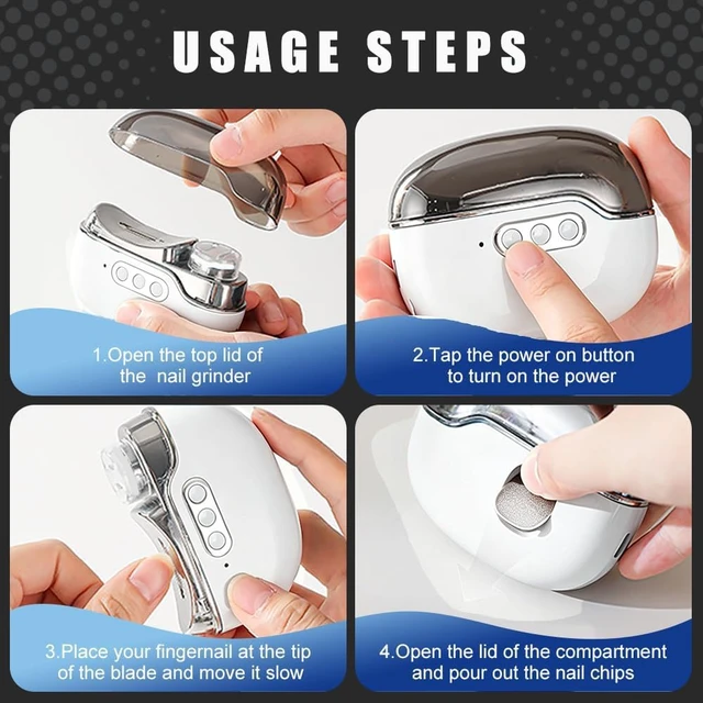 Alt view image 3 of 6 - Multi Functional Electric Nail Clippers Trimmer, 3 in 1 Electric Nail Clipper with 3 Adjustable Speeds, Electric Nail Polisher with LED Lights, Nail Scraps Storage, for Seniors AdultsBlack