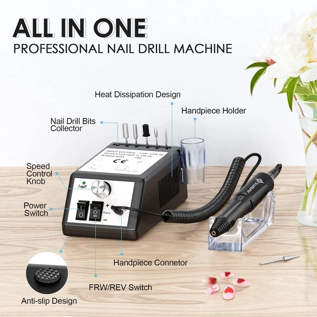 Alt view image 2 of 7 - Professional 20000RPM Electric Nail Drill for Acrylic & Gel Nails | Nail Kit with 6 Bits & Sanding Bands, Low Noise, Portable Nail Art Polisher Set for Home Salon Manicure Pedicure