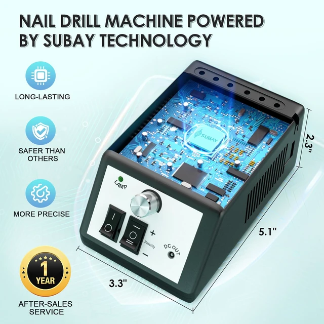Alt view image 4 of 7 - Professional 20000RPM Electric Nail Drill for Acrylic & Gel Nails | Nail Kit with 6 Bits & Sanding Bands, Low Noise, Portable Nail Art Polisher Set for Home Salon Manicure Pedicure