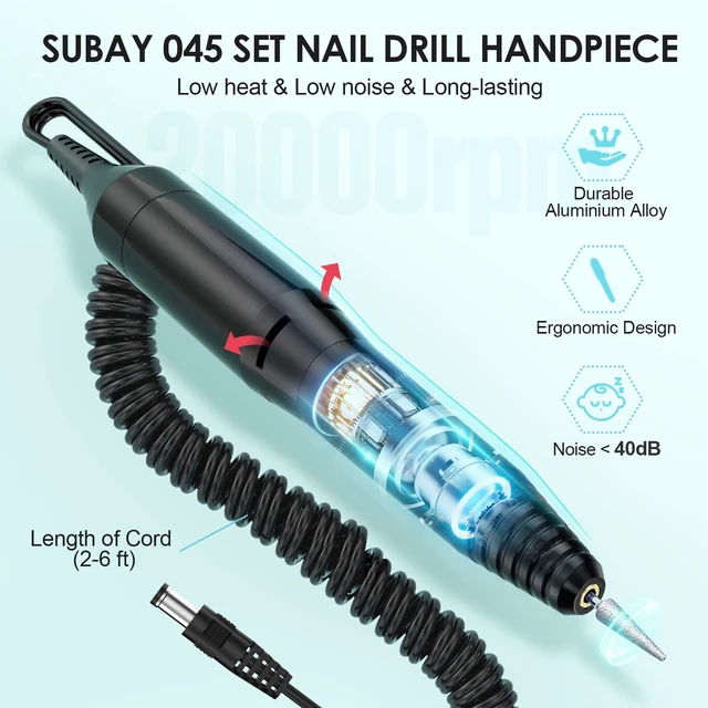 Alt view image 3 of 7 - Professional 20000RPM Electric Nail Drill for Acrylic & Gel Nails | Nail Kit with 6 Bits & Sanding Bands, Low Noise, Portable Nail Art Polisher Set for Home Salon Manicure Pedicure