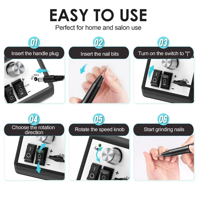 Alt view image 6 of 7 - Professional 20000RPM Electric Nail Drill for Acrylic & Gel Nails | Nail Kit with 6 Bits & Sanding Bands, Low Noise, Portable Nail Art Polisher Set for Home Salon Manicure Pedicure