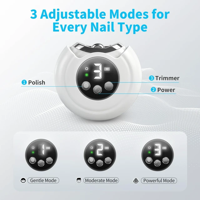 Alt view image 2 of 7 - 3-in-1 Electric Nail Clipper Automatic Trimmer Grinder Polisher | Fingernail Clippers, With LED Light, 3 Speed Rechargeable, Low-Noise, For Seniors, Baby, and Adults, Mess-Free Debris Storage
