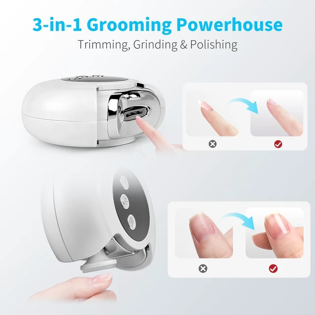 Alt view image 3 of 7 - 3-in-1 Electric Nail Clipper Automatic Trimmer Grinder Polisher | Fingernail Clippers, With LED Light, 3 Speed Rechargeable, Low-Noise, For Seniors, Baby, and Adults, Mess-Free Debris Storage