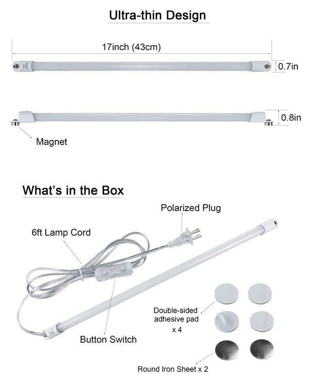 Alt view image 2 of 6 - 17" LED Under Cabinet Light, 110V Plug-in, 6000K Bright White | 600 lumens, 6W. Magnetic mount, no tools. Ultra-slim, 6ft cord, Ideal for kitchen, workshop, detailed tasks.