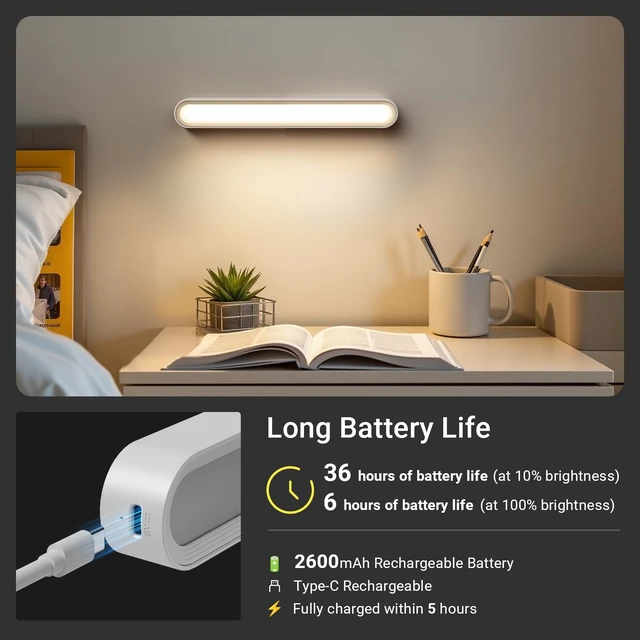 Alt view image 2 of 6 - Rechargeable Magnetic Under Cabinet Lighting | 3 Colors Adjustable, 2600mAh Battery, Touch Lights Bar, For Closet Bathroom Kitchen Sink Picture