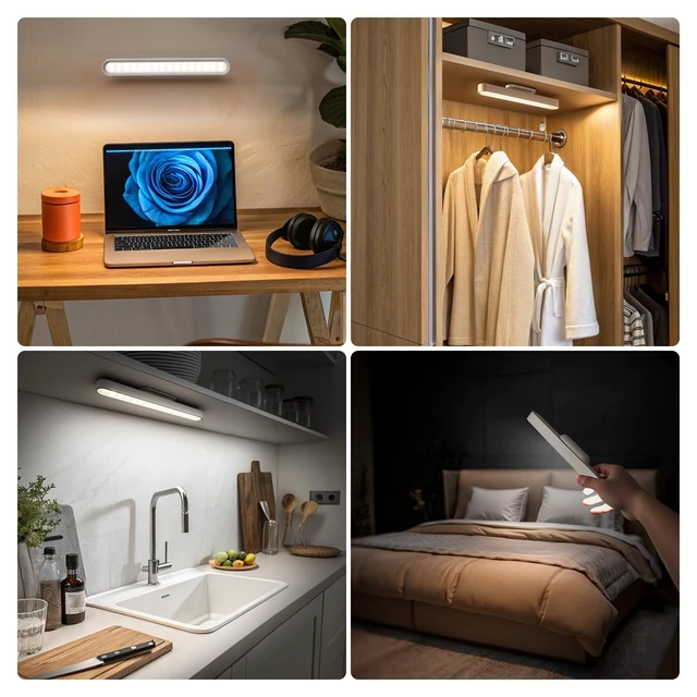 Alt view image 5 of 6 - Rechargeable Magnetic Under Cabinet Lighting | 3 Colors Adjustable, 2600mAh Battery, Touch Lights Bar, For Closet Bathroom Kitchen Sink Picture
