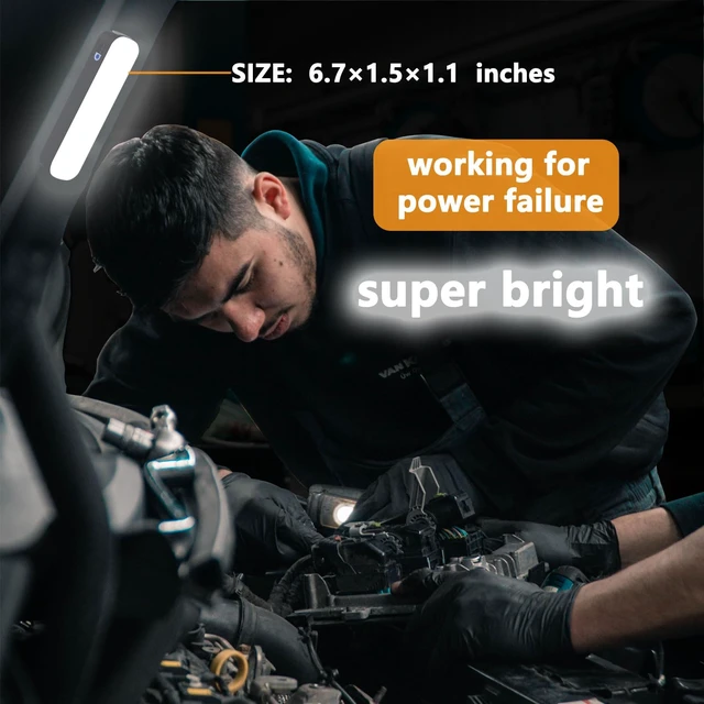 Alt view image 3 of 7 - Rechargeable LED Magnetic Light Bar 5500mAh,6500K Daylight Portable Emergency Work Lighting for Home Power Outages,Camping,Automotive Repairs,Under Hood & Workshop(1 Pack)
