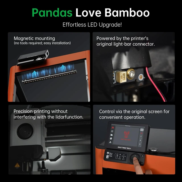 Alt view image 2 of 7 - Panda Lux for Bambu-Lab P1P, P1S, X1C, X1E 3D Printers LED Light Strip Magnetic Installation 5V 0.3A LED Light Bar