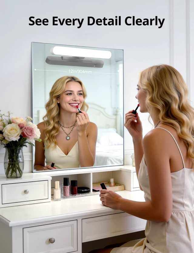 Alt view image 3 of 7 - Rechargeable Makeup Light Bar LED Stick on Vanity Lighting for Mirror, 11Inch Super Bright 14 Days Long Last Battery Operated Wireless Attachable Wall Lamp for Bathroom Dresser Counter