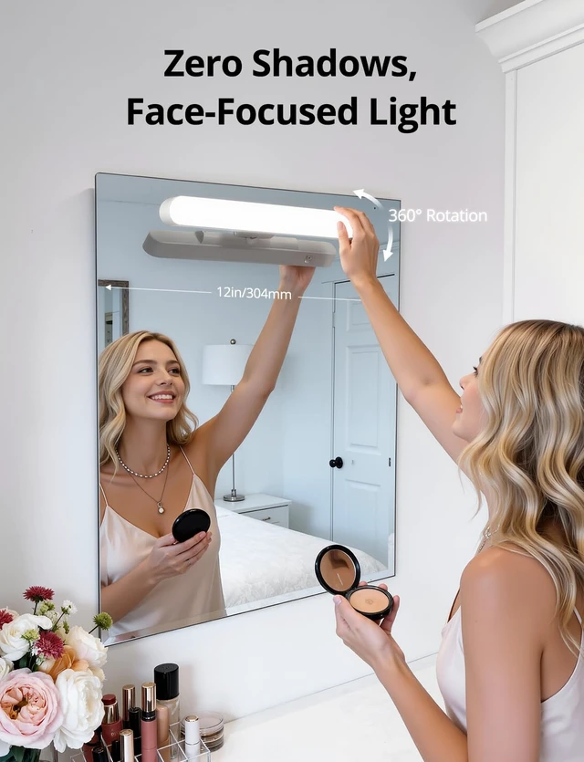 Alt view image 5 of 7 - Rechargeable Makeup Light Bar LED Stick on Vanity Lighting for Mirror, 11Inch Super Bright 14 Days Long Last Battery Operated Wireless Attachable Wall Lamp for Bathroom Dresser Counter