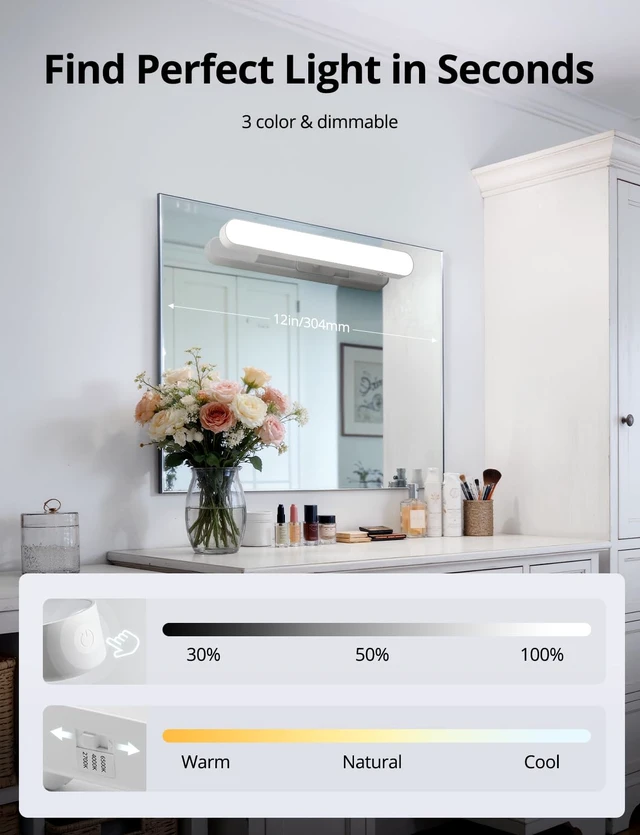 Alt view image 6 of 7 - Rechargeable Makeup Light Bar LED Stick on Vanity Lighting for Mirror, 11Inch Super Bright 14 Days Long Last Battery Operated Wireless Attachable Wall Lamp for Bathroom Dresser Counter