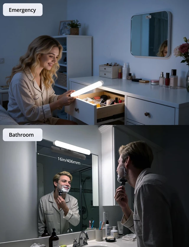 Alt view image 7 of 7 - Rechargeable Makeup Light Bar LED Stick on Vanity Lighting for Mirror, 11Inch Super Bright 14 Days Long Last Battery Operated Wireless Attachable Wall Lamp for Bathroom Dresser Counter