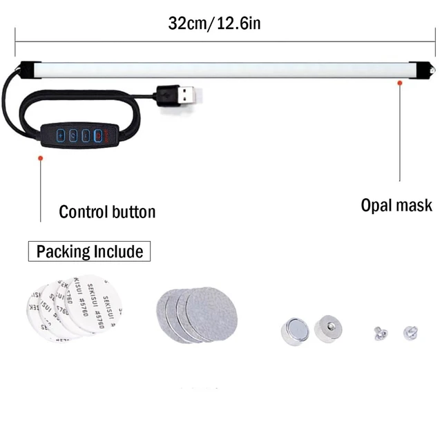 Alt view image 5 of 5 - Under Cabinet Led Lighting, 12 Inch Led Light Strip Bar, Daylight White 6500K USB Led Light, Small Thin Led Under Counter Lighting (3 Color Temperature,Dimmable, 12.6 Inch Opal mask)