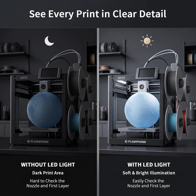 Alt view image 4 of 7 - for Flashforge AD5X Led Light kit,Plug&Play Magnet Installation Light Strip | Mobile App Remote Control,6500K Flicker-Free Dual Light Bar with 24V Voltage-Stabilized Board