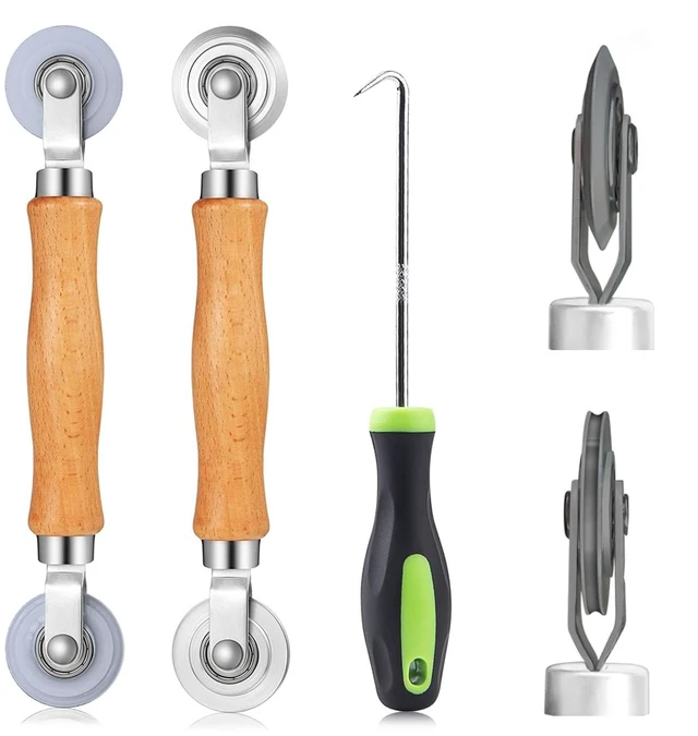 Main image of 3-in-1 Window Screen Repair Kit, Steel/Nylon Roller & Hook | Repair window screens and screen doors with steel/nylon bearing rollers, dual wheels, spline hook, and ergonomic wood handle.