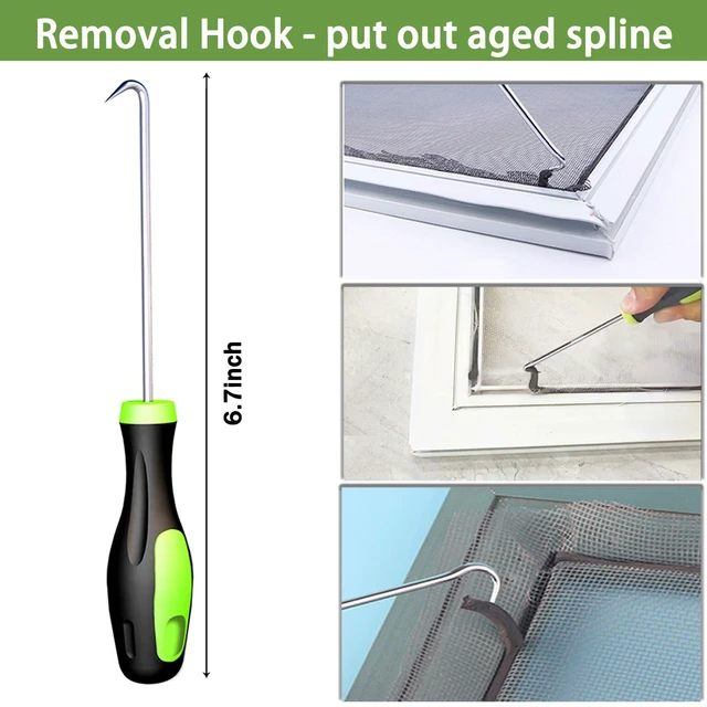 Alt view image 5 of 6 - 3-in-1 Window Screen Repair Kit, Steel/Nylon Roller & Hook | Repair window screens and screen doors with steel/nylon bearing rollers, dual wheels, spline hook, and ergonomic wood handle.