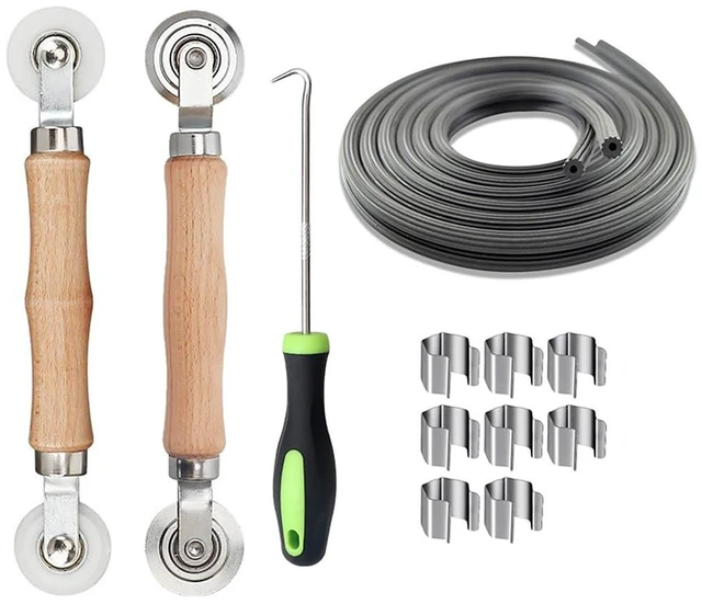 Main image of Windows Screen and Screen Door Repair Kit Including Steel/Nylon Roller with Bearing, Spline Removal Hook, Screen Retainer Spline and Screen Clips for Installing Door Window Mesh, 5pcs