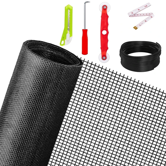 Main image of Replacement Window Screens Kit, 48X118 Inch Durable Window Screen Mesh for Patio Porch Door Windows, DIY Adjustable Fiberglass Screen Repair Kit with Rolling Tool Hook Ruler Cutter Spline