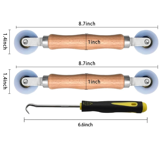 Alt view image 2 of 5 - 3Pcs Screen Rolling Tool Kit for Installing Door Mesh Screen Window | Window Screen Spline Roller Tool with Wooden Handle and Nylon Bearing Wheels