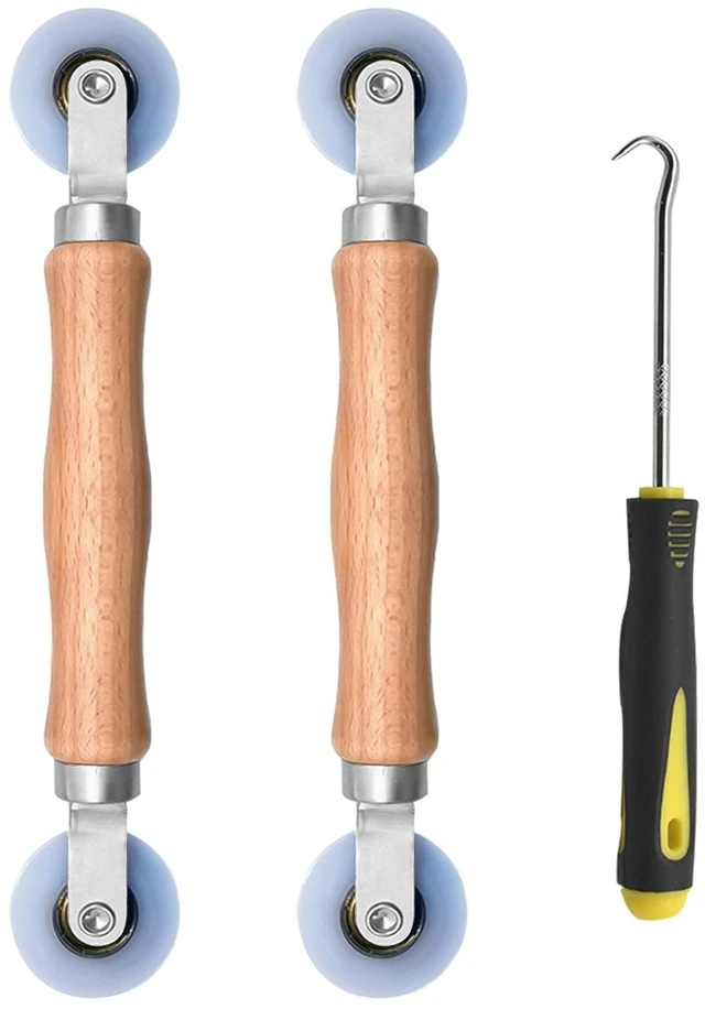 Main image of 3Pcs Screen Rolling Tool Kit for Installing Door Mesh Screen Window | Window Screen Spline Roller Tool with Wooden Handle and Nylon Bearing Wheels