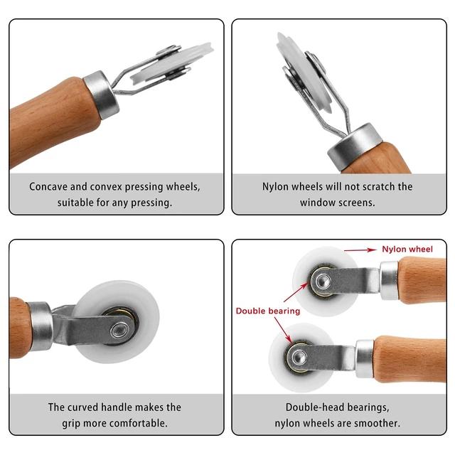 Alt view image 3 of 5 - 3Pcs Screen Rolling Tool Kit for Installing Door Mesh Screen Window | Window Screen Spline Roller Tool with Wooden Handle and Nylon Bearing Wheels
