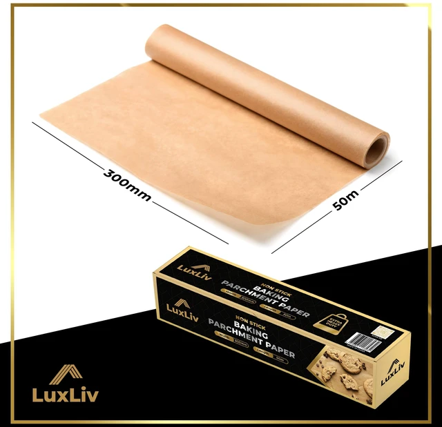 Alt view image 2 of 7 - Unbleached Brown Parchment Paper Roll Natural Non-Stick Baking Paper, Heavy Duty & Greaseproof, Oven & Air Fryer Safe Baking Roll for Cookies, Bread & Cooking 30cm x 50m