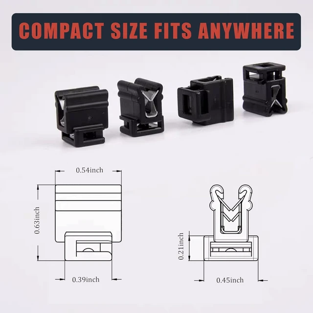 Alt view image 2 of 7 - 50-Pack Cable Tie Mounts 4-Way Zip Tie Clips with Metal Grip, Adhesive-Free Nylon & Stainless Steel Wire Holders for Car, Home, Garage, Rv, Pc Case 0.59x0.43x0.39