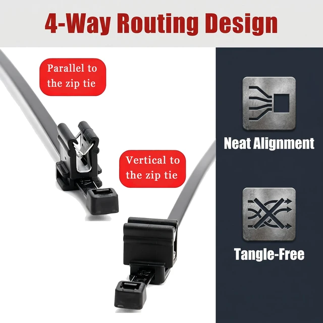 Alt view image 3 of 7 - 50-Pack Cable Tie Mounts 4-Way Zip Tie Clips with Metal Grip, Adhesive-Free Nylon & Stainless Steel Wire Holders for Car, Home, Garage, Rv, Pc Case 0.59x0.43x0.39