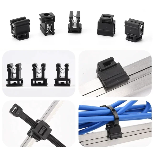 Alt view image 6 of 7 - 50-Pack Cable Tie Mounts 4-Way Zip Tie Clips with Metal Grip, Adhesive-Free Nylon & Stainless Steel Wire Holders for Car, Home, Garage, Rv, Pc Case 0.59x0.43x0.39