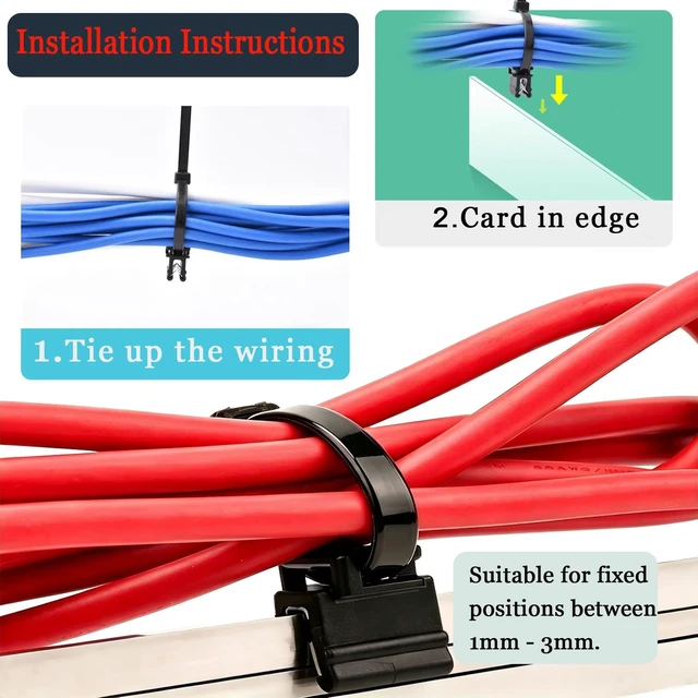 Alt view image 5 of 7 - 50-Pack Cable Tie Mounts 4-Way Zip Tie Clips with Metal Grip, Adhesive-Free Nylon & Stainless Steel Wire Holders for Car, Home, Garage, Rv, Pc Case 0.59x0.43x0.39