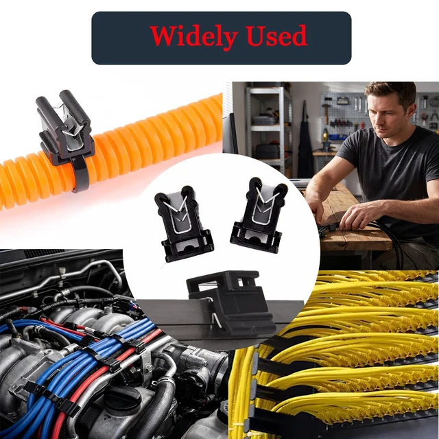 Alt view image 7 of 7 - 50-Pack Cable Tie Mounts 4-Way Zip Tie Clips with Metal Grip, Adhesive-Free Nylon & Stainless Steel Wire Holders for Car, Home, Garage, Rv, Pc Case 0.59x0.43x0.39