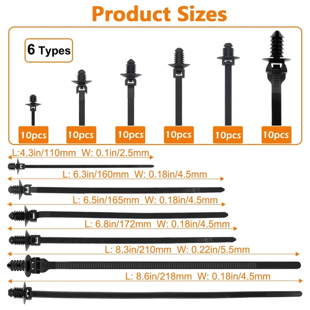 Alt view image 2 of 7 - 60Pcs Nylon Universal Cable Tie with Buckle Push Mount Zip Tie Mount ChristmasTree Zip Ties Mounts Automotive Cable Ties Wire Clips Fuel Line Ziptie High Temp Heat Resistant Wire Wrap (6-Types)