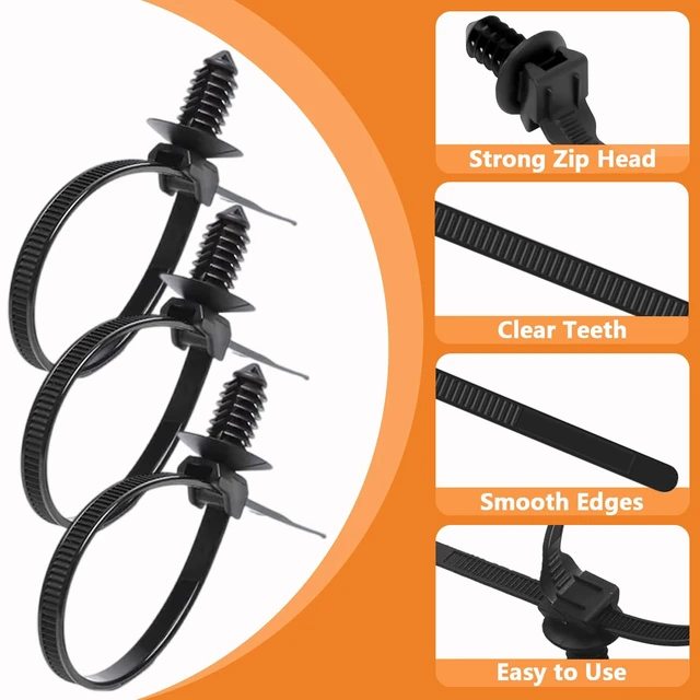 Alt view image 6 of 7 - 60Pcs Nylon Universal Cable Tie with Buckle Push Mount Zip Tie Mount ChristmasTree Zip Ties Mounts Automotive Cable Ties Wire Clips Fuel Line Ziptie High Temp Heat Resistant Wire Wrap (6-Types)