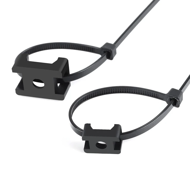 Alt view image 3 of 7 - 100 Pcs Cable Zip Tie Saddle Type Mounts Base with 100 Pcs 8" Cable Ties and 100 Pcs Tapping Screw, Wire Cable Clips Organizer Holders Clamps Black